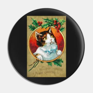 Vintage Christmas Cat- Wishing you a Merry Christmas funny Pin