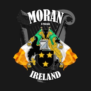 Moran Family Crest Ireland Coat of Arms and Irish Flags T-Shirt