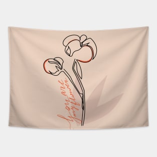 Abstract one line cotton flower and lettering.Typography slogan design "You are my flower". Tapestry