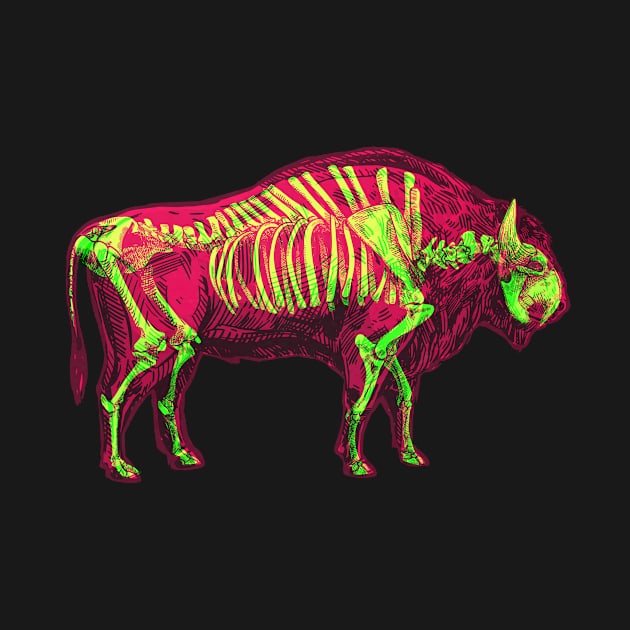 Bison Skeleton Interactive Magenta&Green Filter T-Shirt By Red&Blue by RedAndBlue