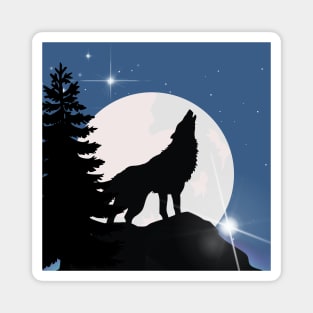 HOWLING WOLF IN THE WOODS UNDER NIGHT SKY AND STARS Magnet