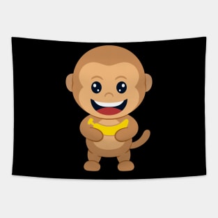 cute monkey holding banana cartoon Tapestry