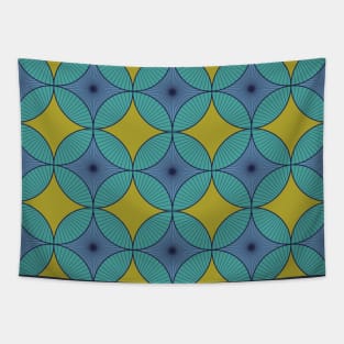 Teal and Blue Vintage Circles Tapestry