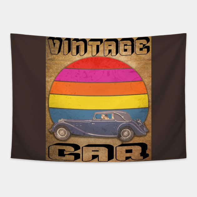 vintage cars bleu car Tapestry by yacineshop