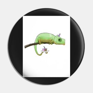 Chameleon with Birthday Cake Pin