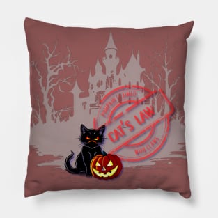 Halloween Cat with Pumpking - with stamp "Cat's Law! Pumpkin claimed with claws" Pillow