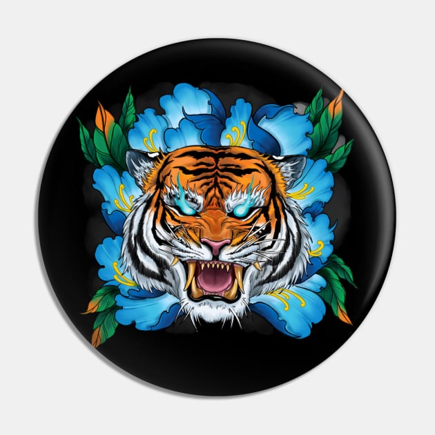 Japanese Tattoo Peony Tiger Pin by Eugenex