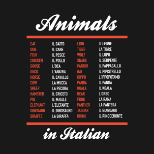 Animals In Italian - Italian Language Cheatsheet T-Shirt