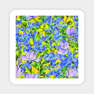 Purple irises and yellow daffodils watercolor Magnet