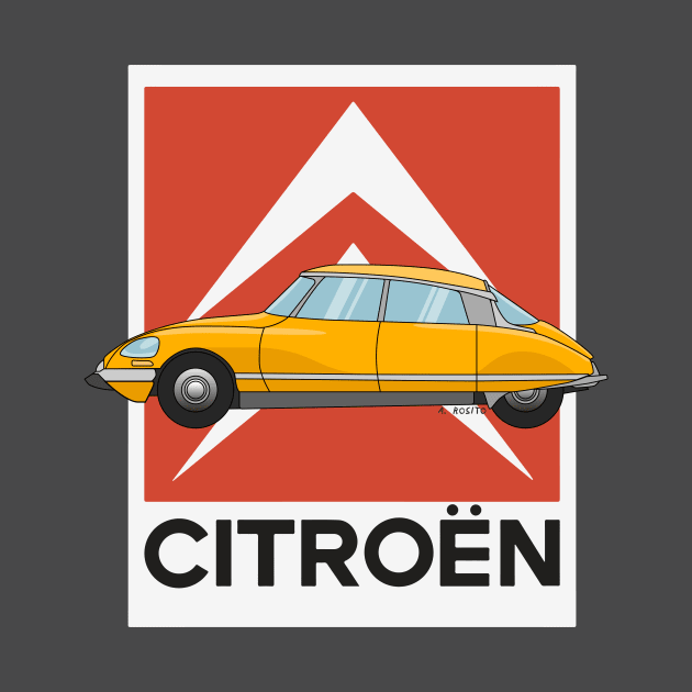 Citroen DS Orange Illustration by Burro Wheel