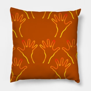 Cave Hands Anew Yellow-Red on Dark Orange Pillow
