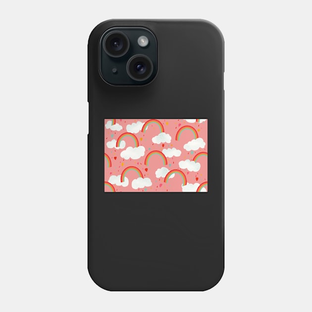 Clouds, rainbows and love hearts on a rose pink background Phone Case by NattyDesigns