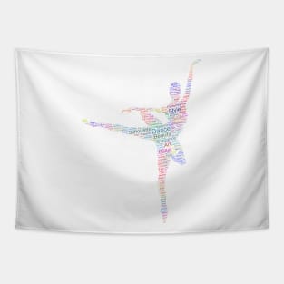 Ballet Dancer Silhouette Shape Text Word Cloud Tapestry