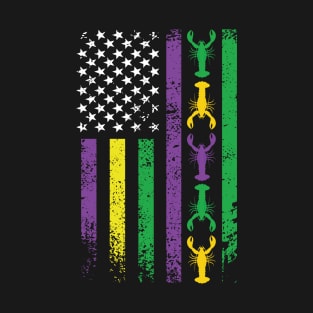 Mardi Gras US American Flag With Crawfish New Orleans T-Shirt