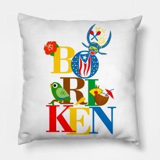 Puerto Rico Boriken Flag Flower Parrot Pina Colada Vejigante Pillow