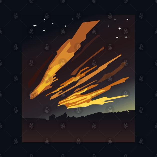 Sunrise cartoon landscape and comet tails by BumbleBambooPrints