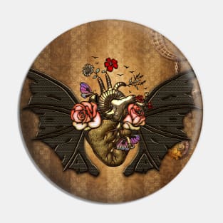 Awesome steampunk heart with wings Pin