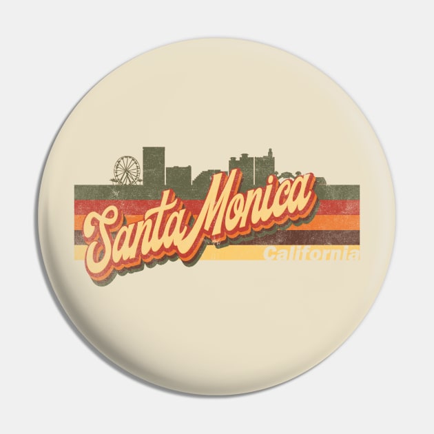 Santa Monica Skyline Vintage Retro T-Shirt Gift - Santa Monica California - Santa Monica Tourist Gift - Santa Monica Hometown T-Shirt T-Shirt Pin by Happy as I travel