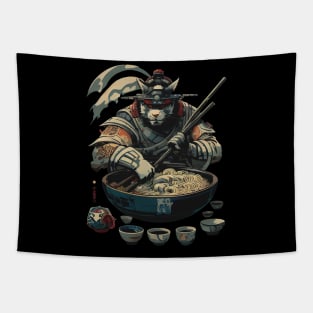 Samurai Cat Ramen Chef - Traditional Japanese Art Tapestry