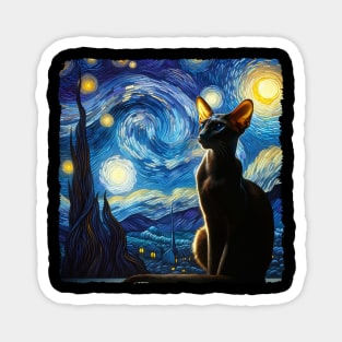 Oriental Short Hair Starry Night Inspired - Artistic Cat Magnet