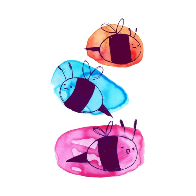 Colorful Watercolor Bees by saradaboru