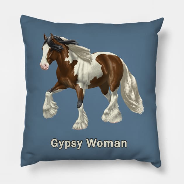 Bay Pinto Gypsy Vanner Horse Gypsy Woman Pillow by csforest