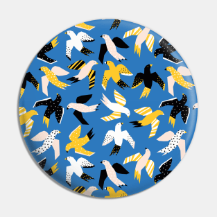 Yellow Black And White Abstract Birds Pin