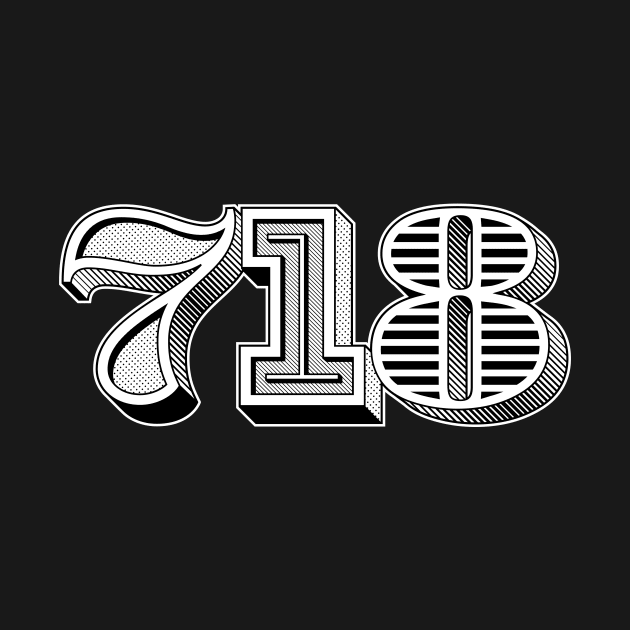 “typo-GRAPHIC-all” 718 Area Code (B&W) by Kevin Adams Designs