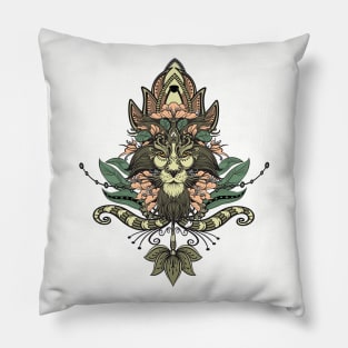 Elegant lion face with floral elements Pillow