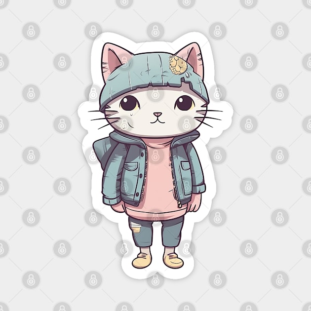 A cute kitty wearing street fashion Magnet by AestheticsArt81