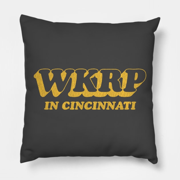 WKRP in Cincinnati Vintage Yellow v2 Pillow by Sayang Anak