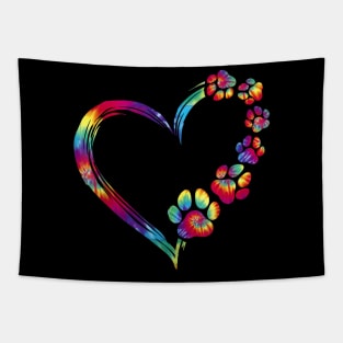 Dog Mom Dad Puppy Love Dogs Paw Heart Tie Dye Tapestry