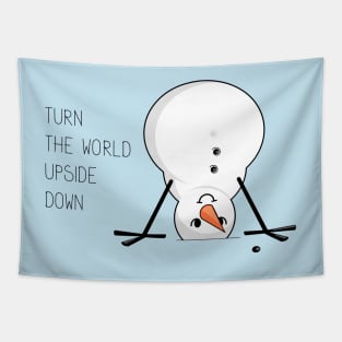 Cartoon snowman doing handstand Tapestry