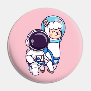 Cute Astronaut With Llama Astronaut Cartoon Pin