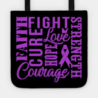 Alzheimers Awareness T-Shirt Fight Faith Hope Love Cure Courage Strength Tote