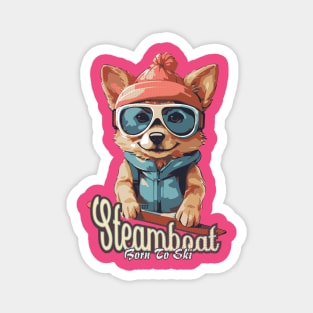 Cute Dog Steamboat Mountain Ski Magnet