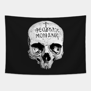 Gothic Eastern Orthodox Monk Skull Tapestry