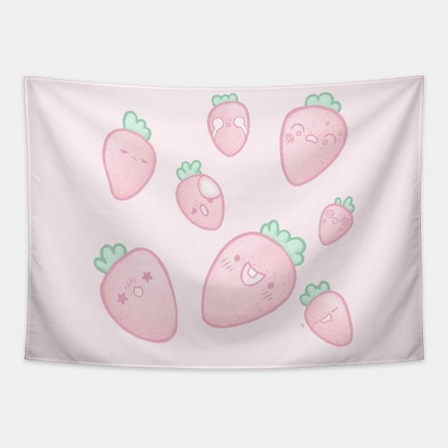 Funny Strawberries - Cute fruit Tapestry by MoonArtGlitch
