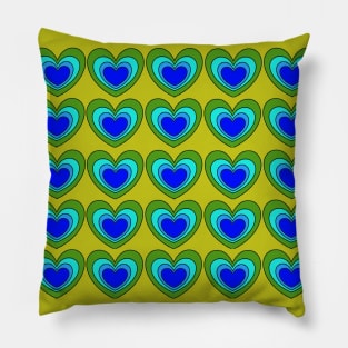 Colorful Hearts - Yellow, Green, Blue Pillow