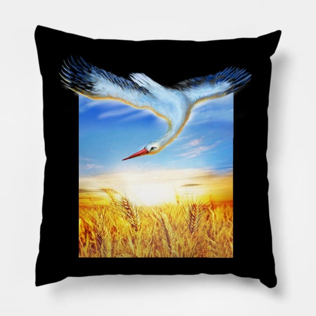 Stork and field Pillow by xlhombat