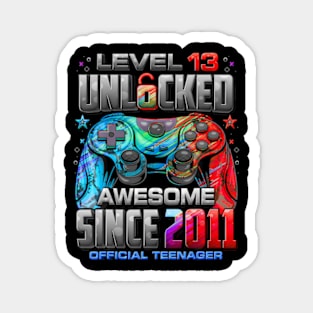 Level 13 Unlocked Awesome Since 2011 13th Birthday Gaming Magnet