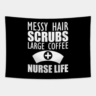 Nurse - Messy hair Scrubs Large Coffee Nurse Life Tapestry