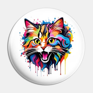 Cat Head Dripping Rainbow Graffiti Pin