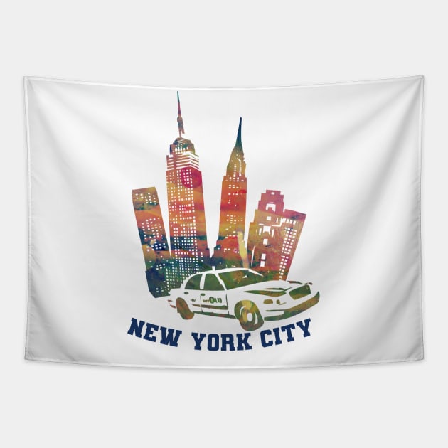 new york city taxi famous buildings empire state new york fifth avenue wall street time square Tapestry by BoogieCreates