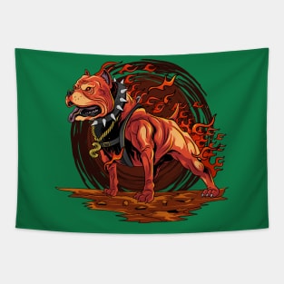 dog Pitbull fire Tapestry