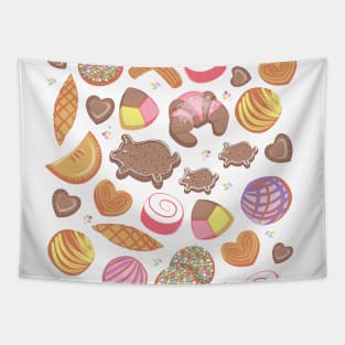 Mexican Sweet Bakery Frenzy // white background pastel colors pan dulce Tapestry