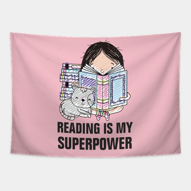 Reading is my superpower gift Tapestry by empathyhomey