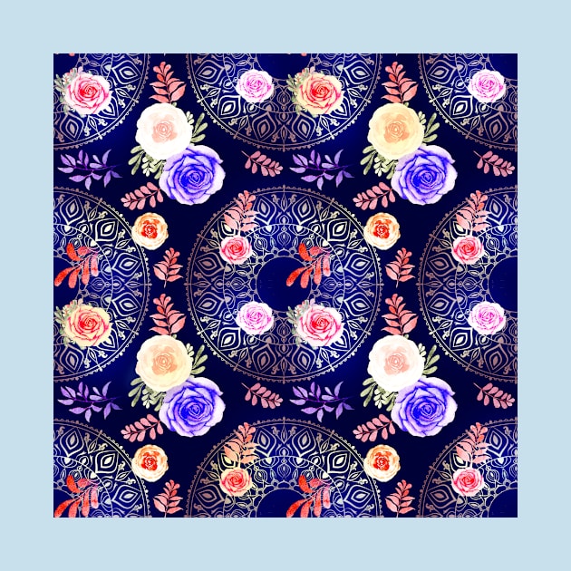 Spring Mandalas and Roses Midnight Blue by sandpaperdaisy