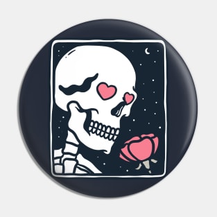 Flower Skull in Night Love Illustration Pin