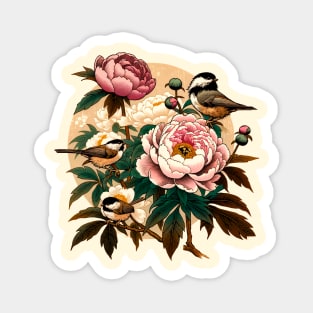 Chickadee and Peony Magnet